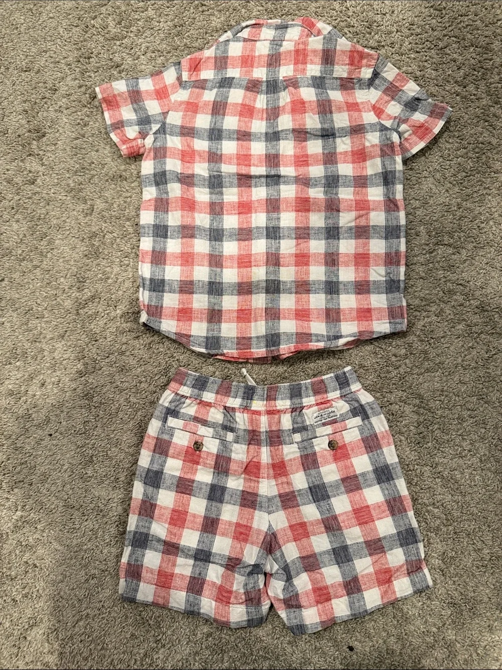 Janie and Jack Red, Blue & White Plaid Short Pajama Set